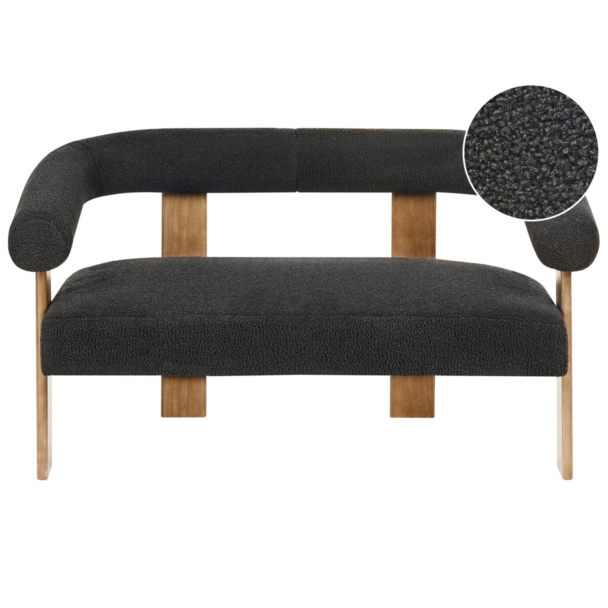 Sofa dwuosobowa retro do salonu drewniane nogi boucle czarna z ...