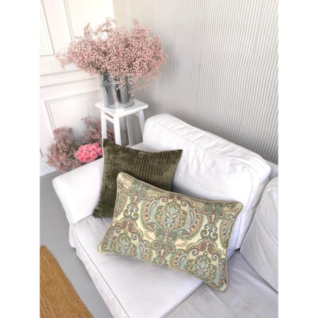 Kremowa - miętowa poduszka dekoracyjna w ornamenty 60x40 Rani