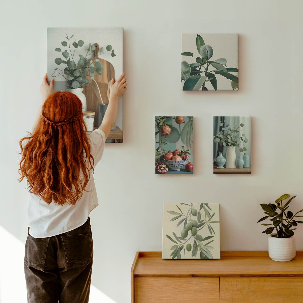 Zestaw 5 obrazów na płótnie - Naturalne skandynawskie rośliny w stylu prowansalskim - zielony