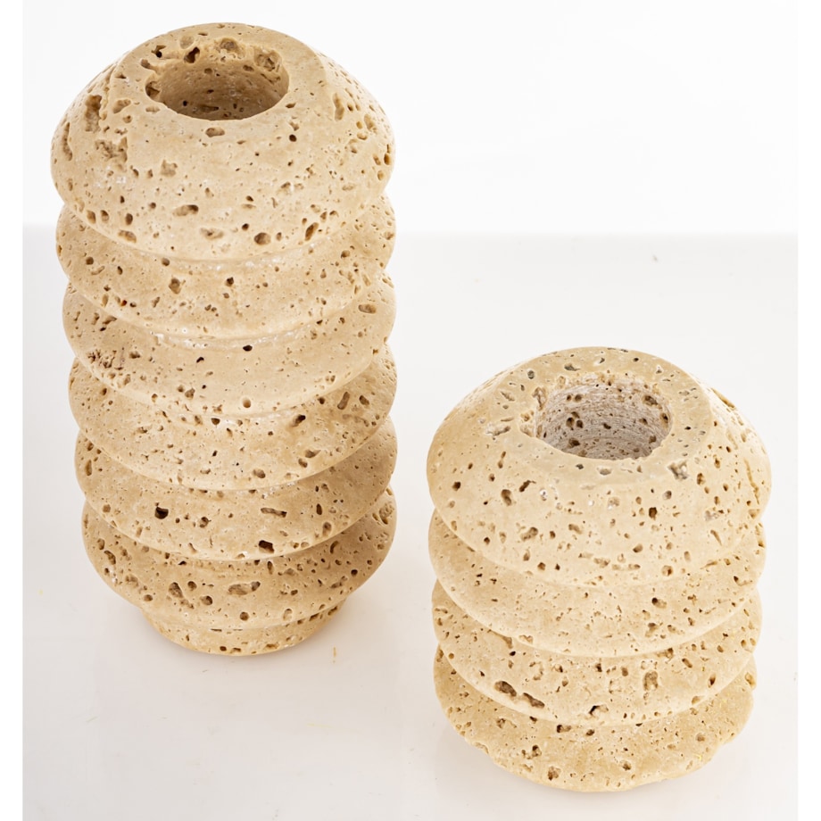 Świecznik komplet 2 szt. 12x6x6 cm TRAWERTYN beżowy