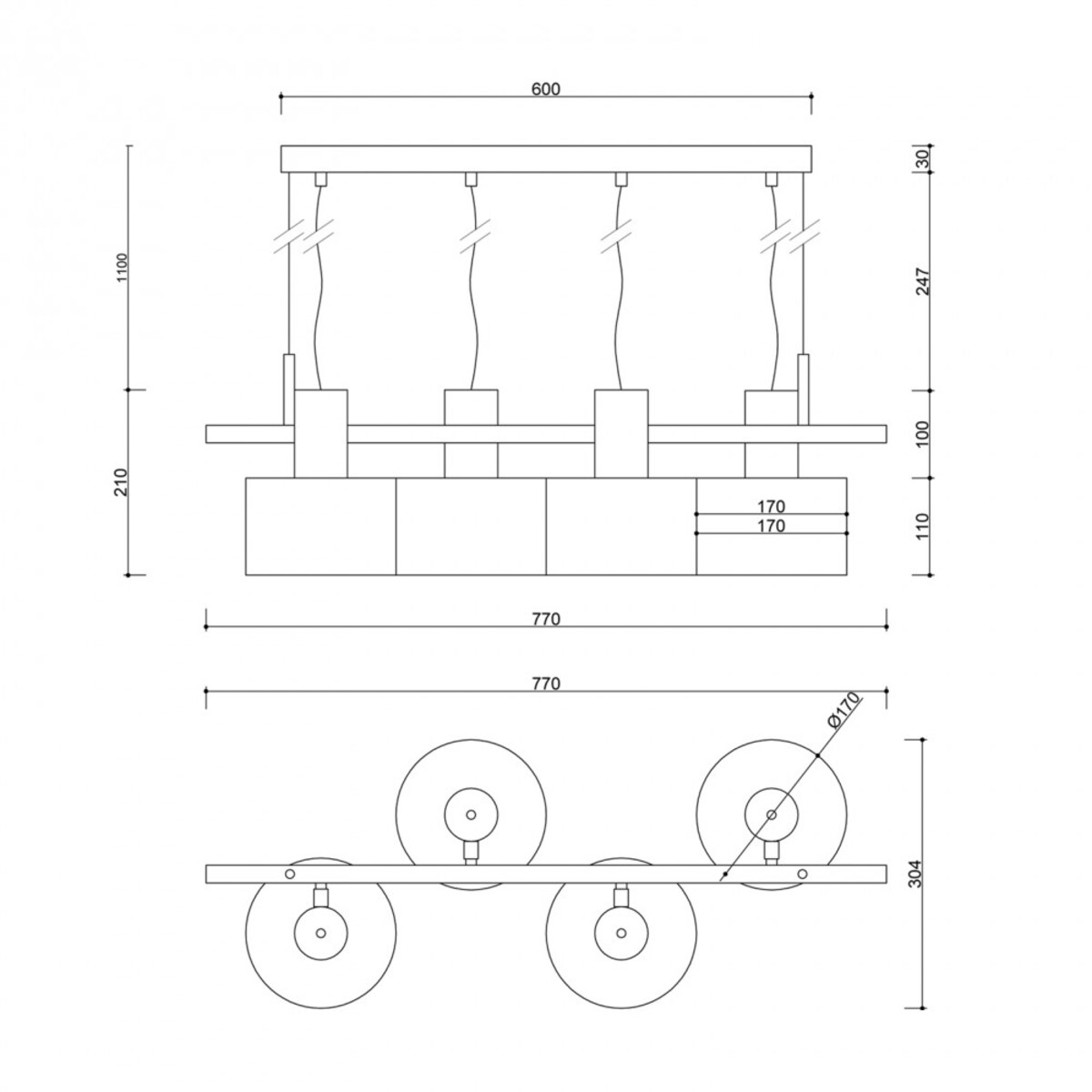 ENKEL 4 czarna sufitowa lampa wisząca