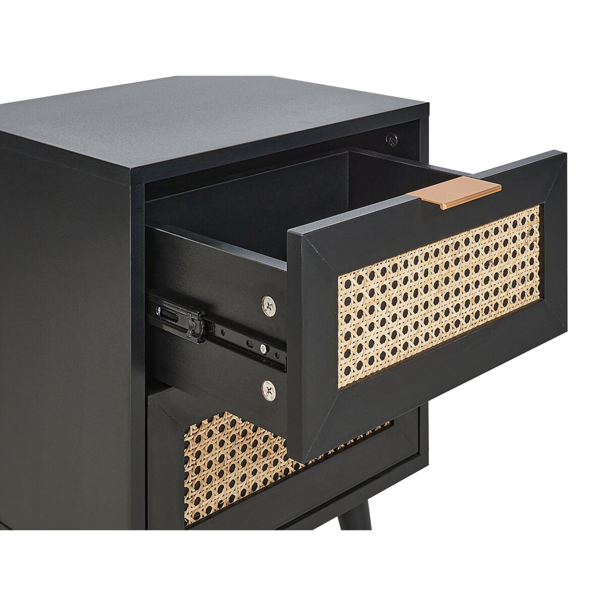 Szafka nocna 2 szuflady fronty rattanowe czarna OPOCO