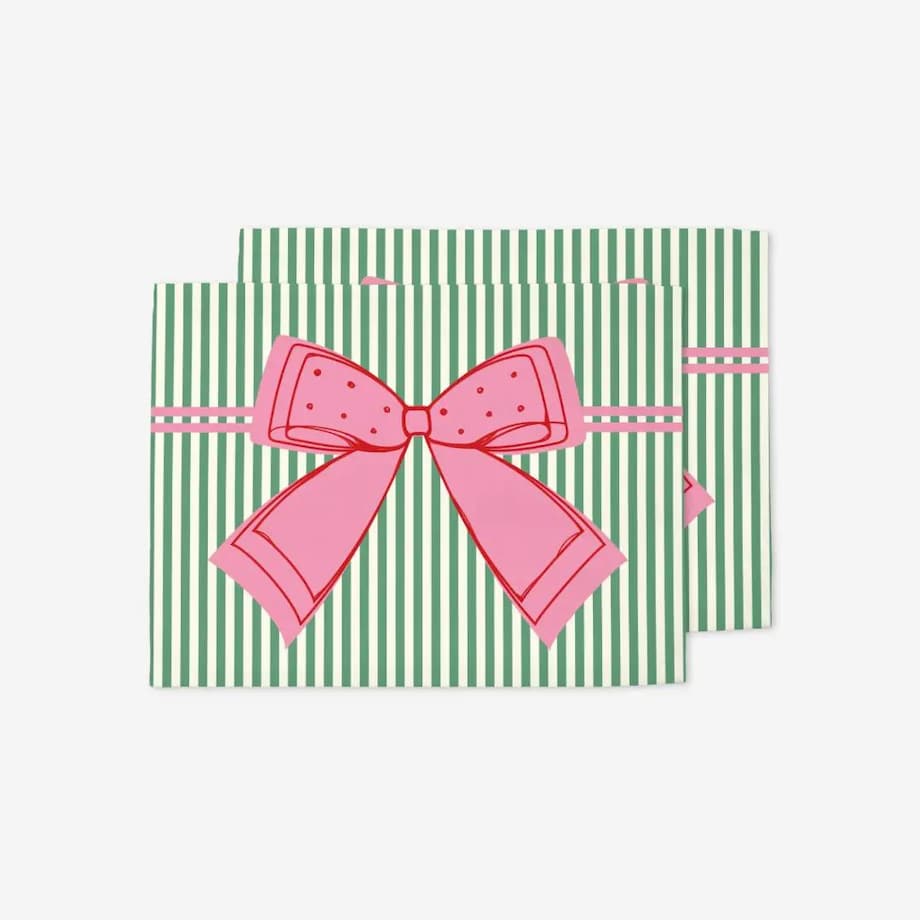 Podkładki świąteczne - Kokardka - zielone paski