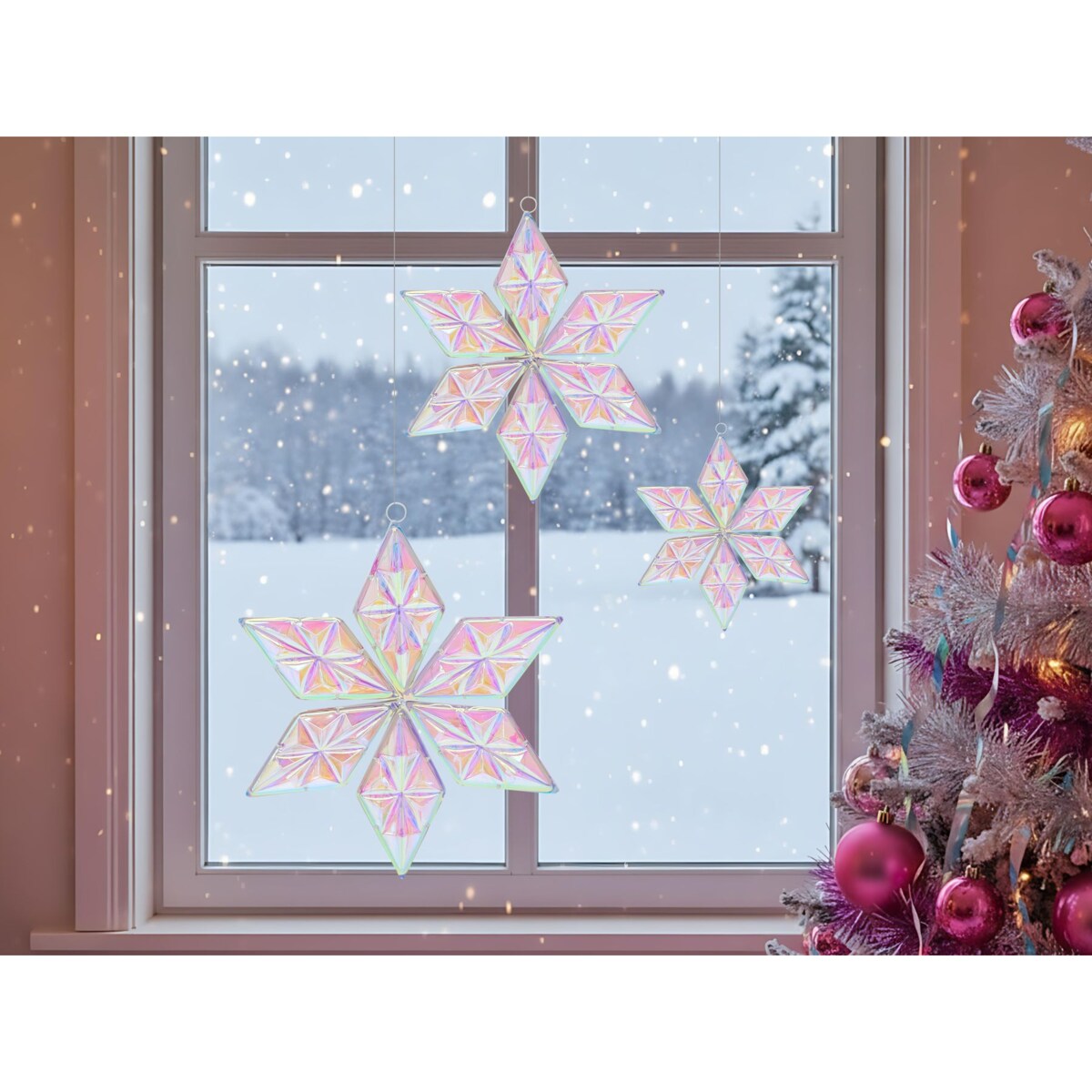 Zestaw 3 dekoracji wiszących RENSJON Gwiazda 25/35/46 cm Kolorowy