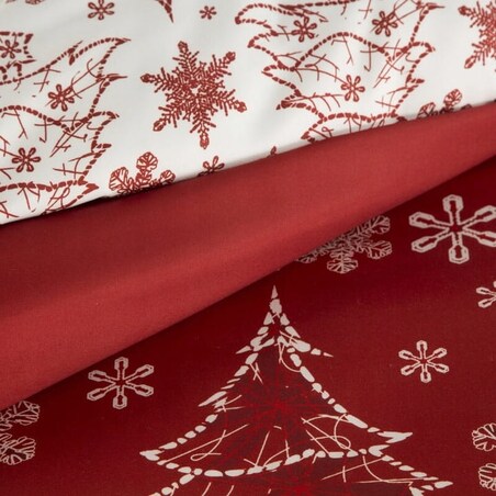 Pościel 160x200 Eurofirany świąteczna mikrofibra Rubi czerwona choinki 1213