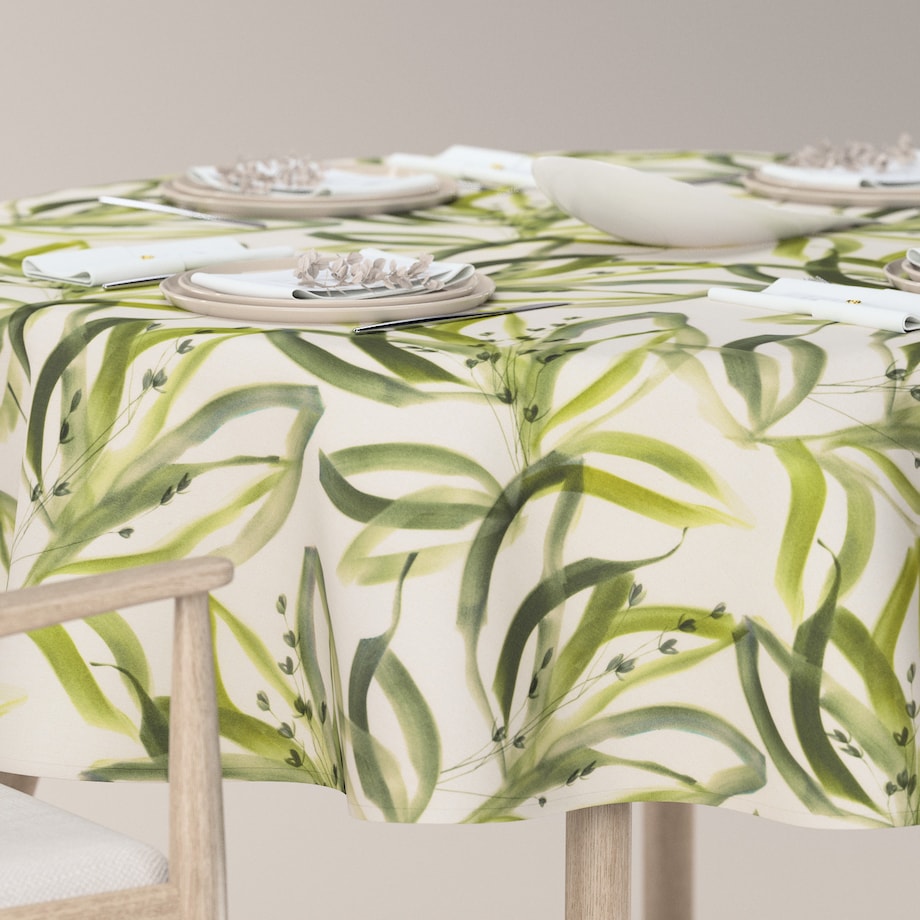 Obrus okrągły 160 x 160 cm biało-zielony