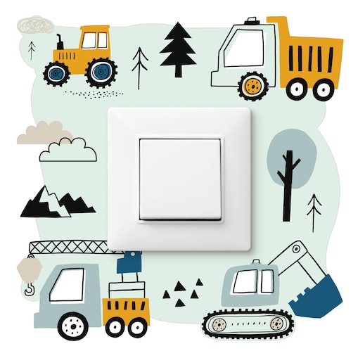 Naklejka Pod Kontakt Do Pokoju Dziecka Maszyny Koparki Styl Skandynawski 20x20cm