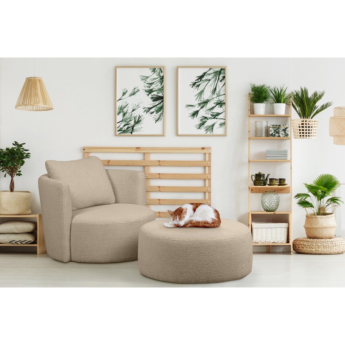 KONSIMO RAGGI Fotel obrotowy baranek beżowy