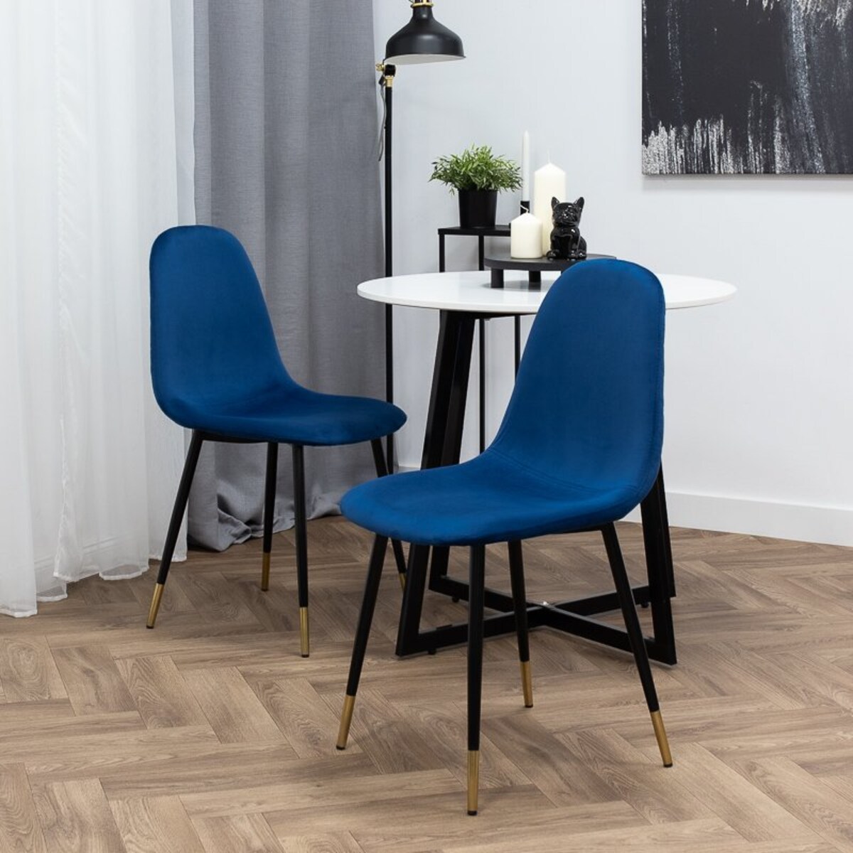 Krzesło tapicerowane welurowe pikowane granatowe do salonu jadalni