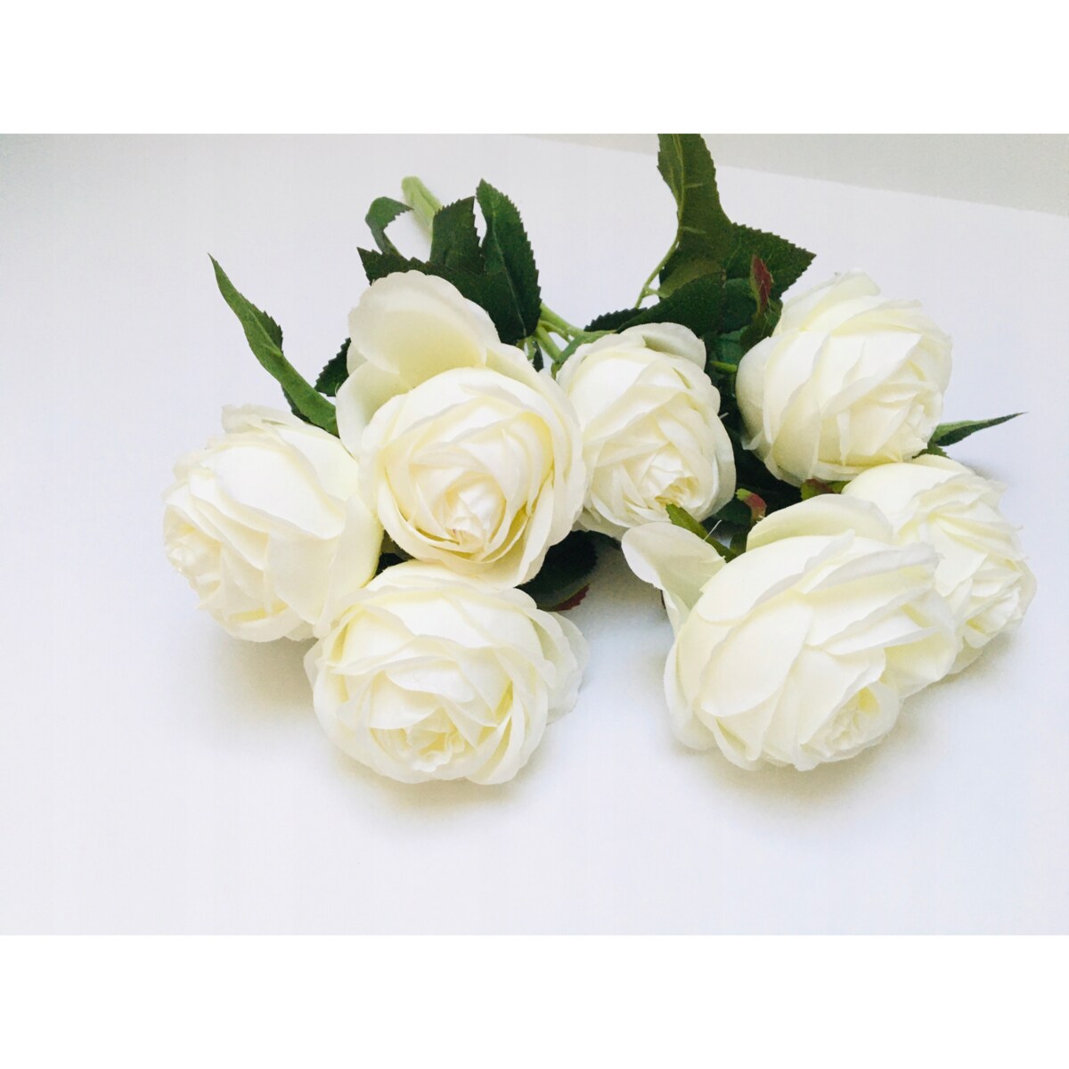 BUKIET DUŻY RÓŻA sztuczna BIAŁY LIŚCIE do flakonu święta cmentarz stroik