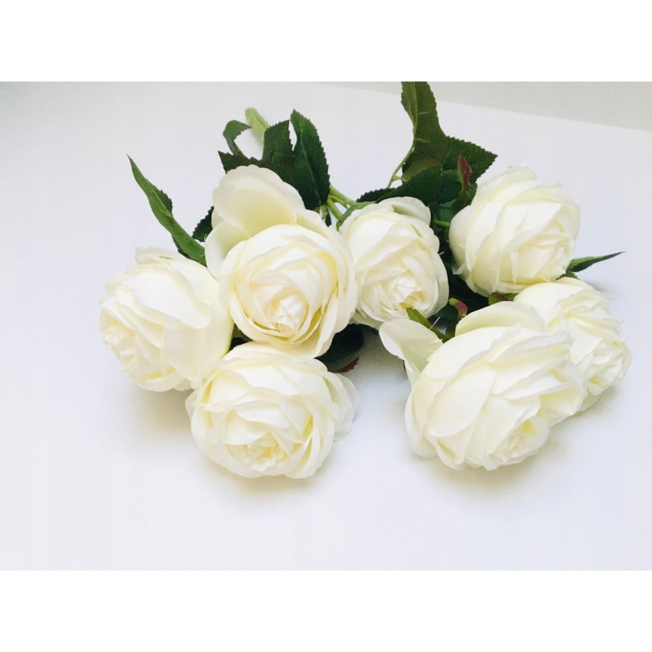BUKIET DUŻY RÓŻA sztuczna BIAŁY LIŚCIE do flakonu święta cmentarz stroik