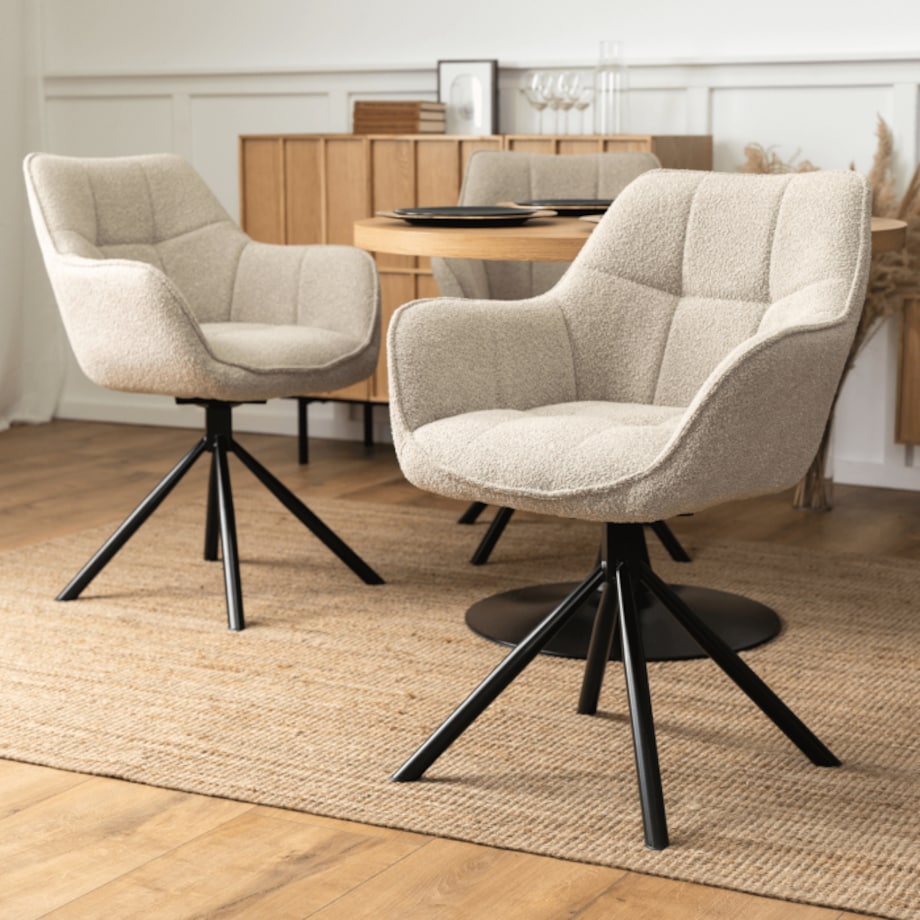 Krzesło Tapicerowane Obrotowe PEONY Kubełkowe Beżowe Salonu