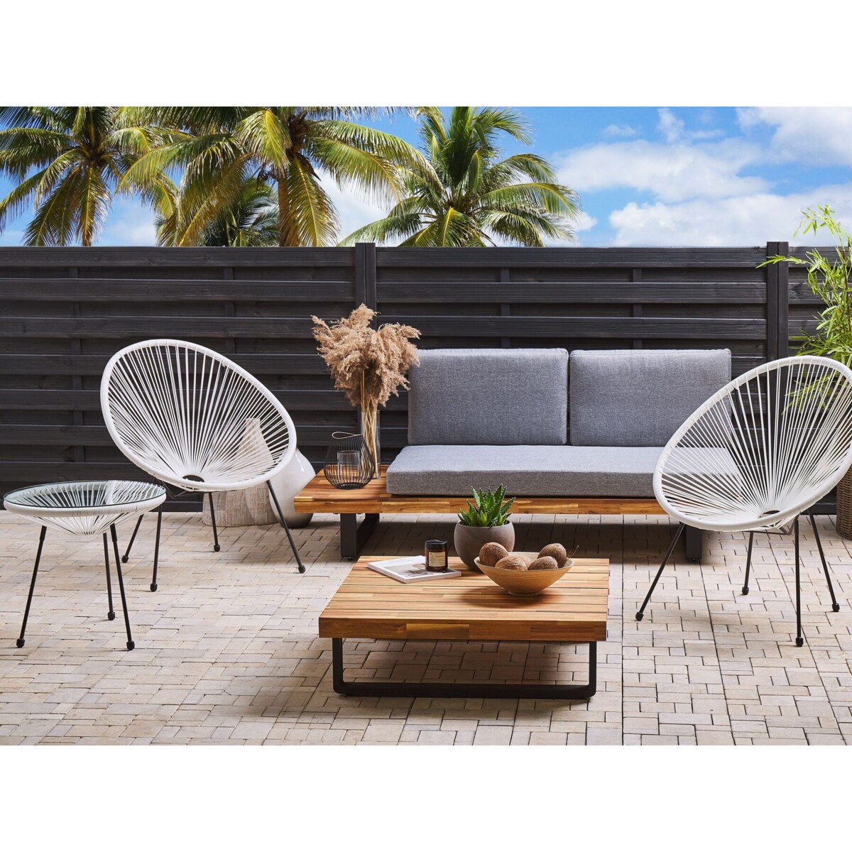 Zestaw mebli balkonowych z technorattanu biały ACAPULCO II