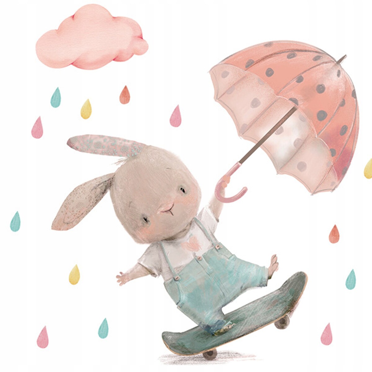 naklejki na ścianę do pokoju dziecka, sipo, króliczek na deskorolce