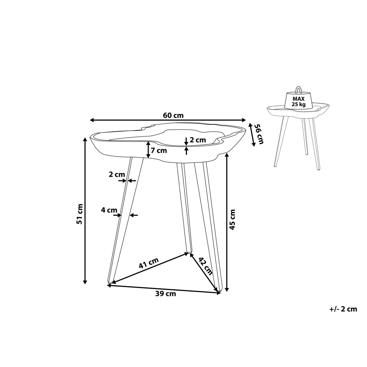 Stolik pomocniczy ELSA Drewno tekowe Brązowy