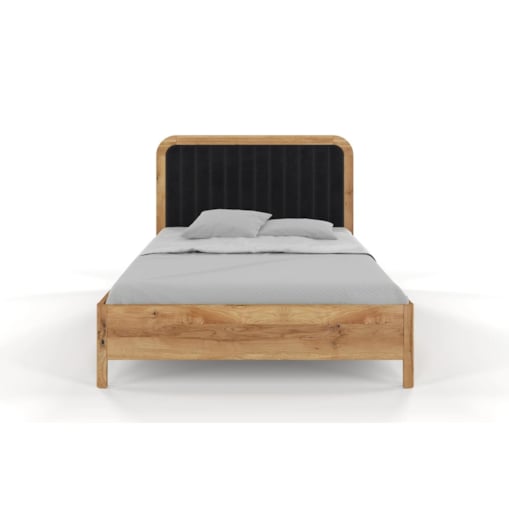 Tapicerowane łóżko drewniane dębowe Visby MODENA z wysokim zagłówkiem / 160x200 cm, lakier naturalny, zagłówek Casablanca 2316