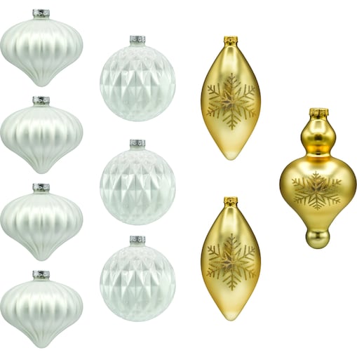 Bombki szklane: zestaw biel i złoto
