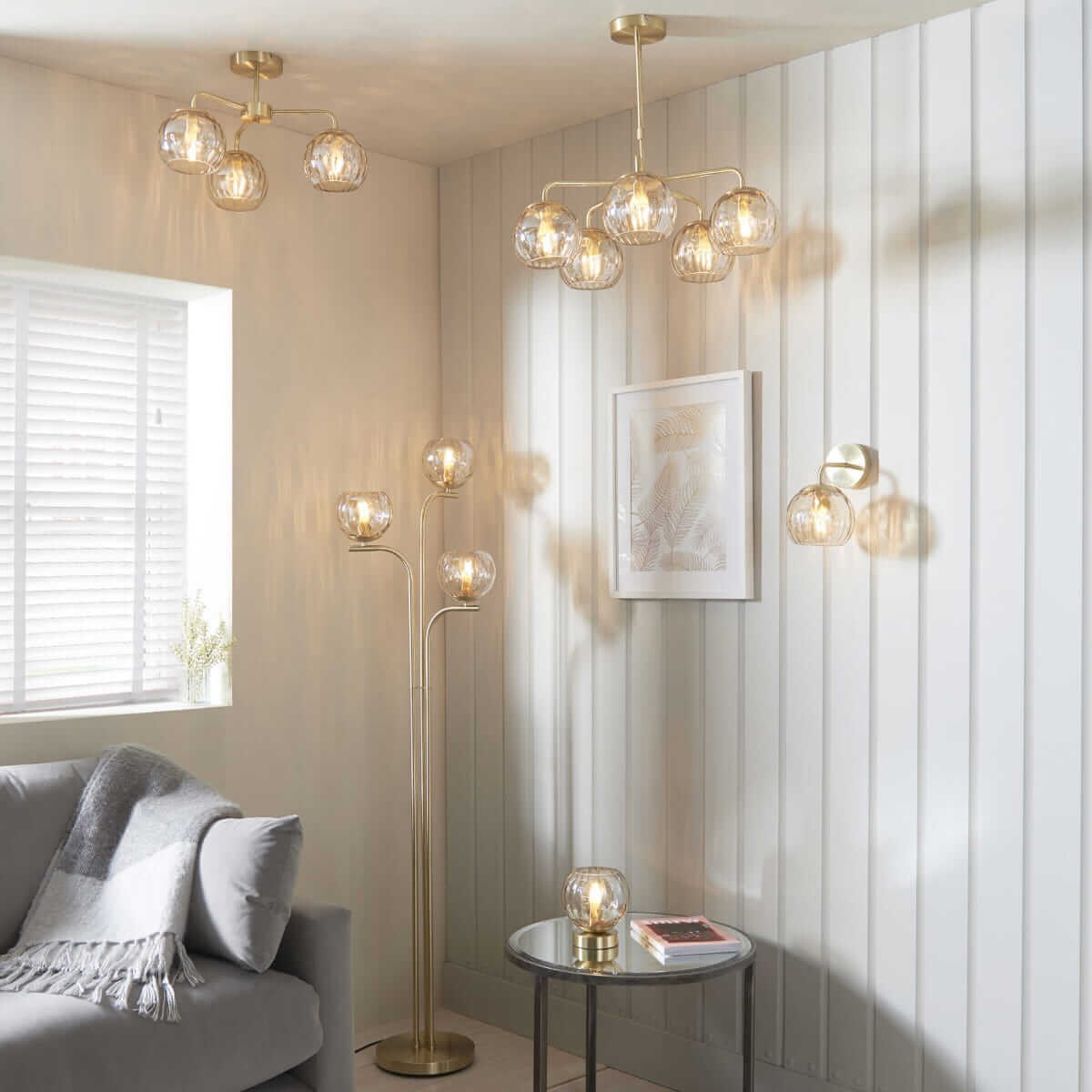 Podłogowa lampa molekułowa Dimple 91974 Endon bubbles złota przezroczysta
