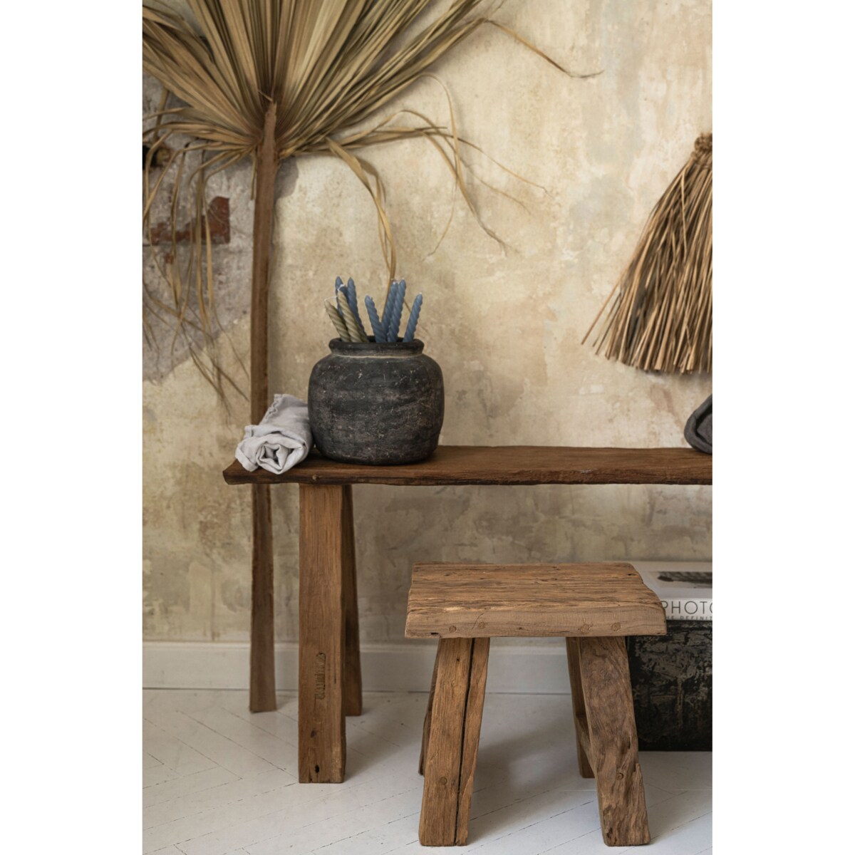 Taboret / Stołek z recyklingowanego drewna tekowego TIKI