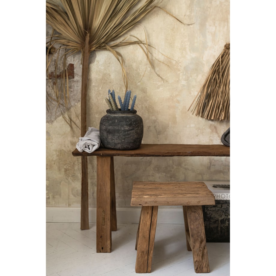 Taboret / Stołek z recyklingowanego drewna tekowego TIKI