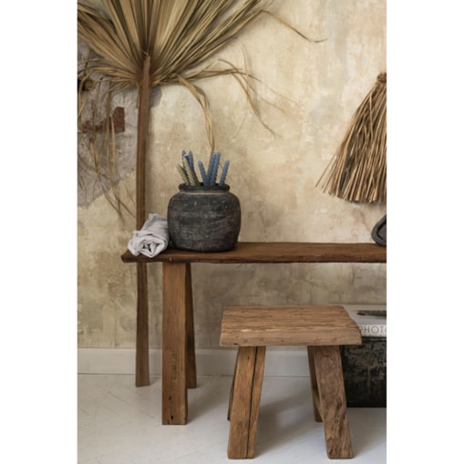 Taboret / Stołek z recyklingowanego drewna tekowego TIKI