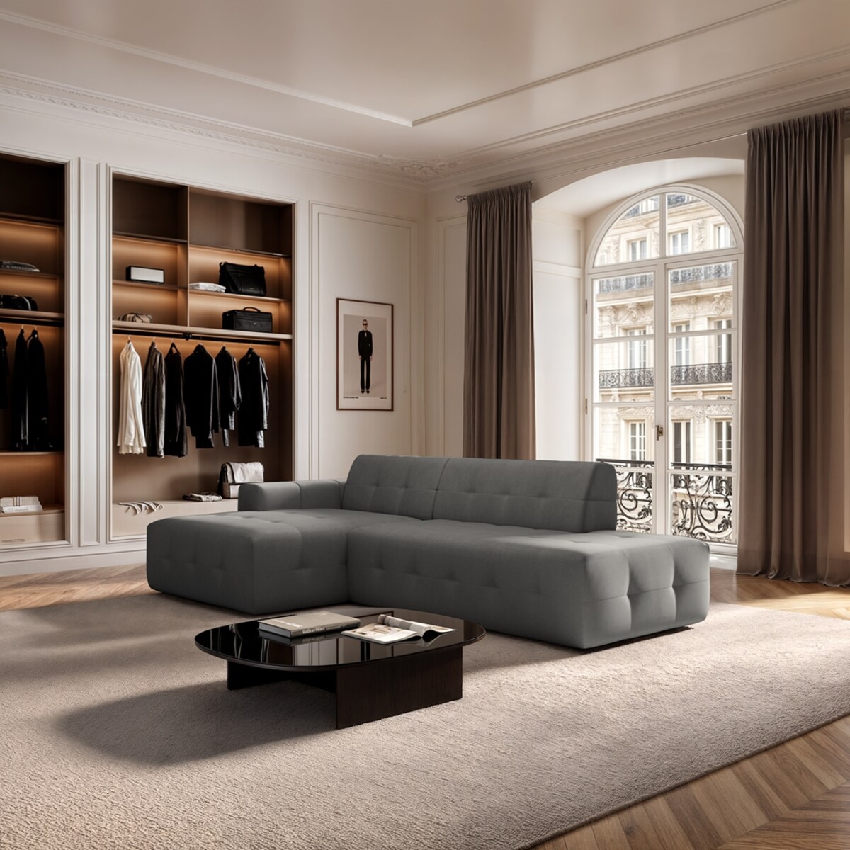 Sofa narożna lewa Tuil srebrnoszara