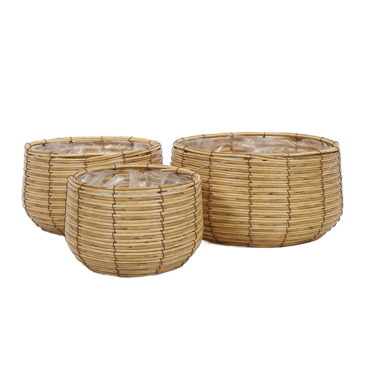 Osłonki na doniczkę z plecionki, 3 szt. w różnych rozmiarach