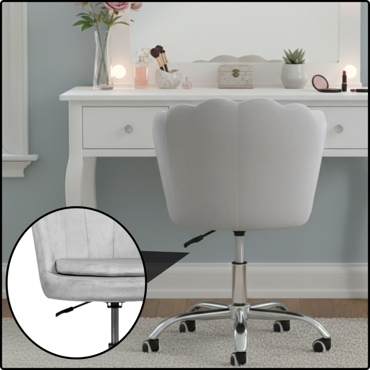 Fotel obrotowy krzesło muszelka welurowy do biurka toaletki szare shell