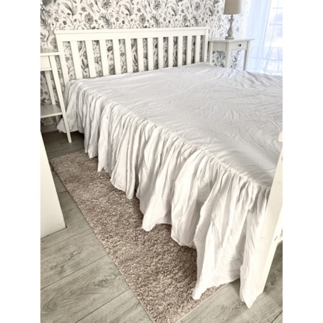 Prześcieradło Na Łóżko Bawełniane Z Ozdobną Falbanką Białe 150 Cm