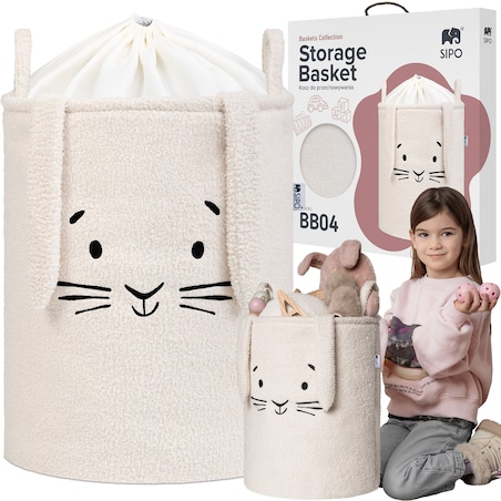 kosz na zabawki sipo, wersja premium boucle, zamykany na ściągacz, kremowy królik, xl