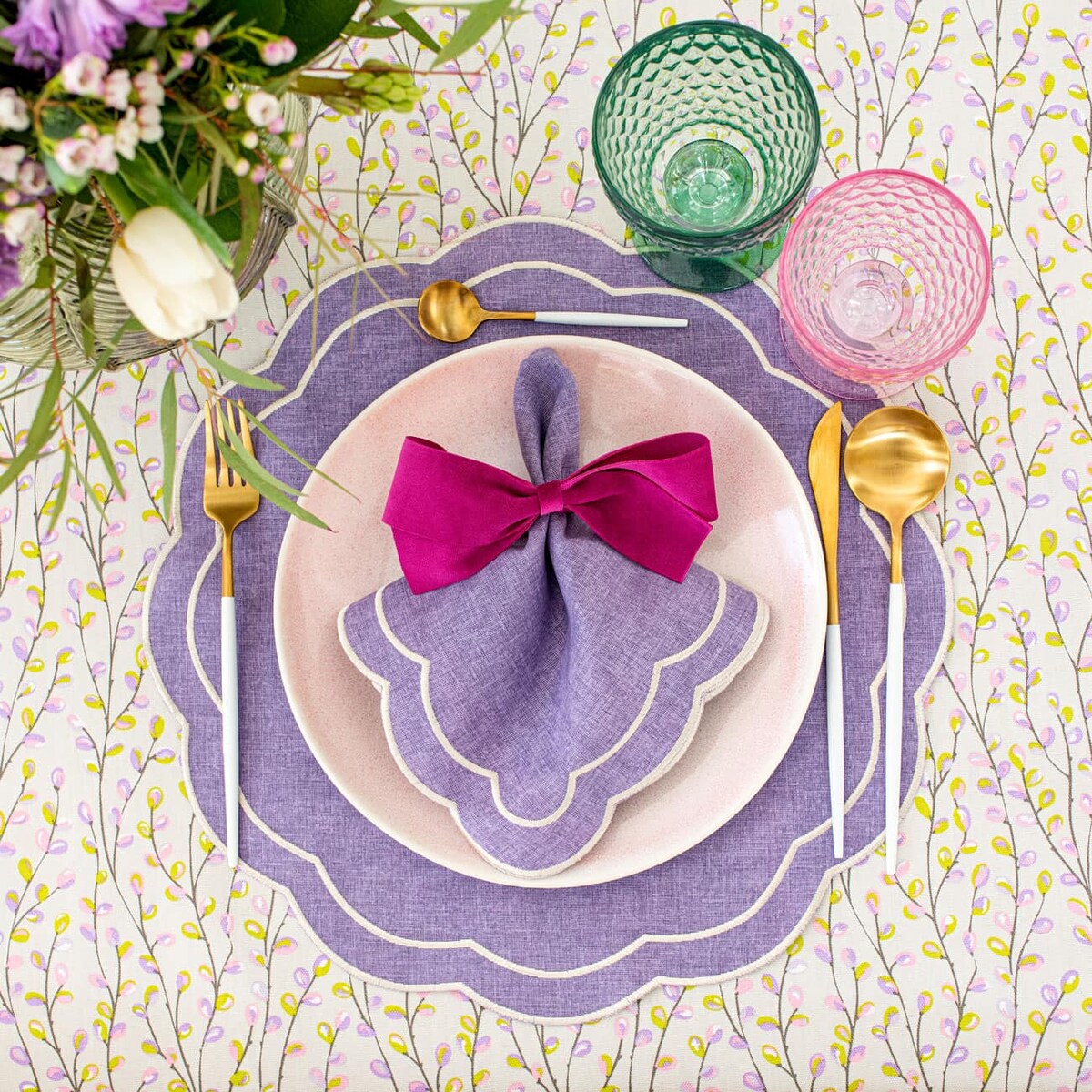 Haftowane serwetki Purple Petali - 4 sztuki