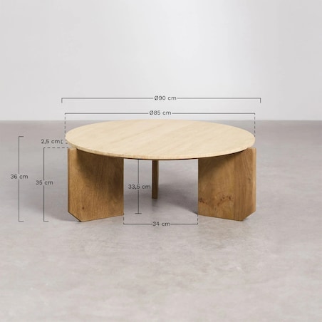 Stolik kawowy z drewna mango i białego marmuru Lavinia Ø90 cm