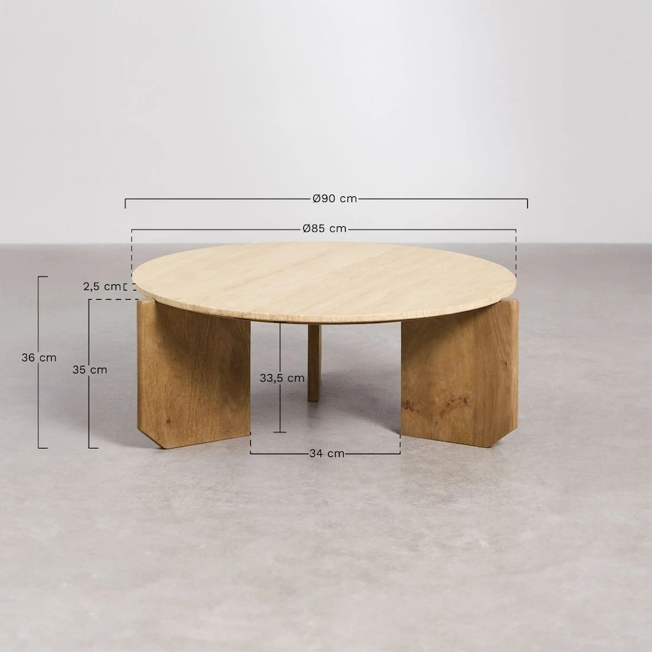 Stolik kawowy z drewna mango i białego marmuru Lavinia Ø90 cm