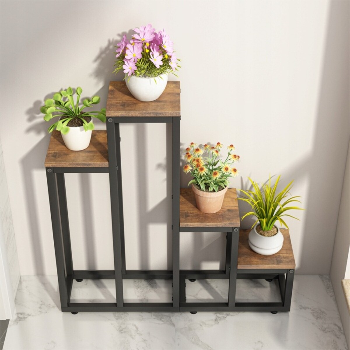 Kwietnik stojak rośliny kwiaty doniczki rustykalny regał 4 poziomowy loft