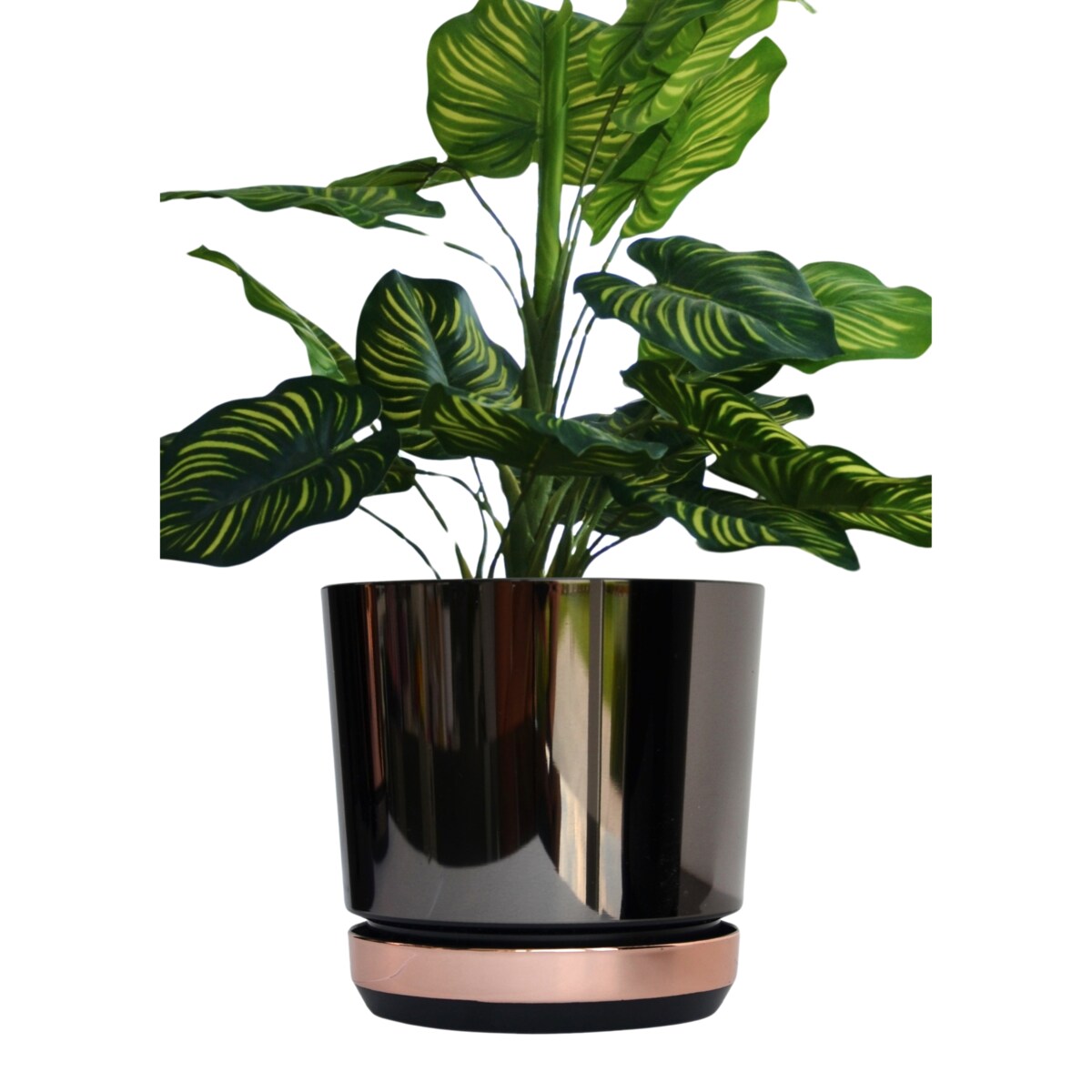 14 Doniczka DUO CZARNA z podstawką ŁOSOSIOWA dwukolorowa nowoczesna industrialny loft glamour wysoki połysk metaliczna elegancka