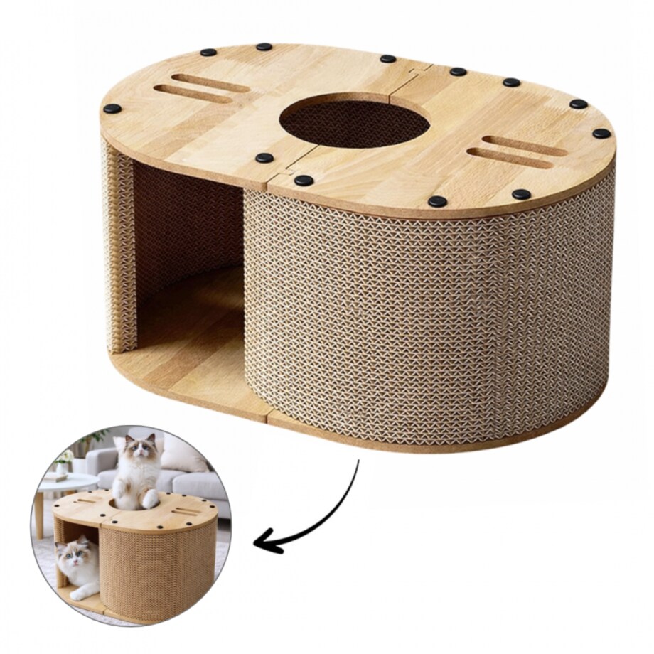 Tekturowy drapak dla kota, budka, domek, legowisko - 57 x 39,5 x 25 cm KOT31