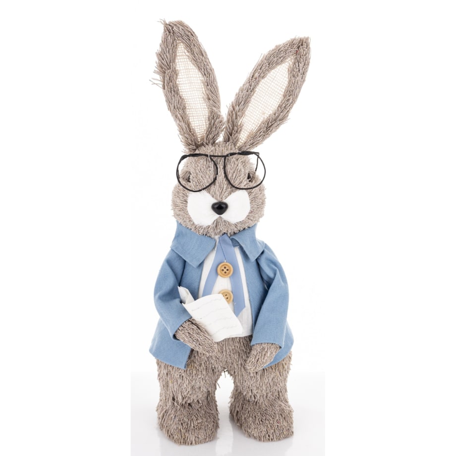 Dekoracja - króliczek w okularach 35x13x13 cm w niebieskiej kurtce