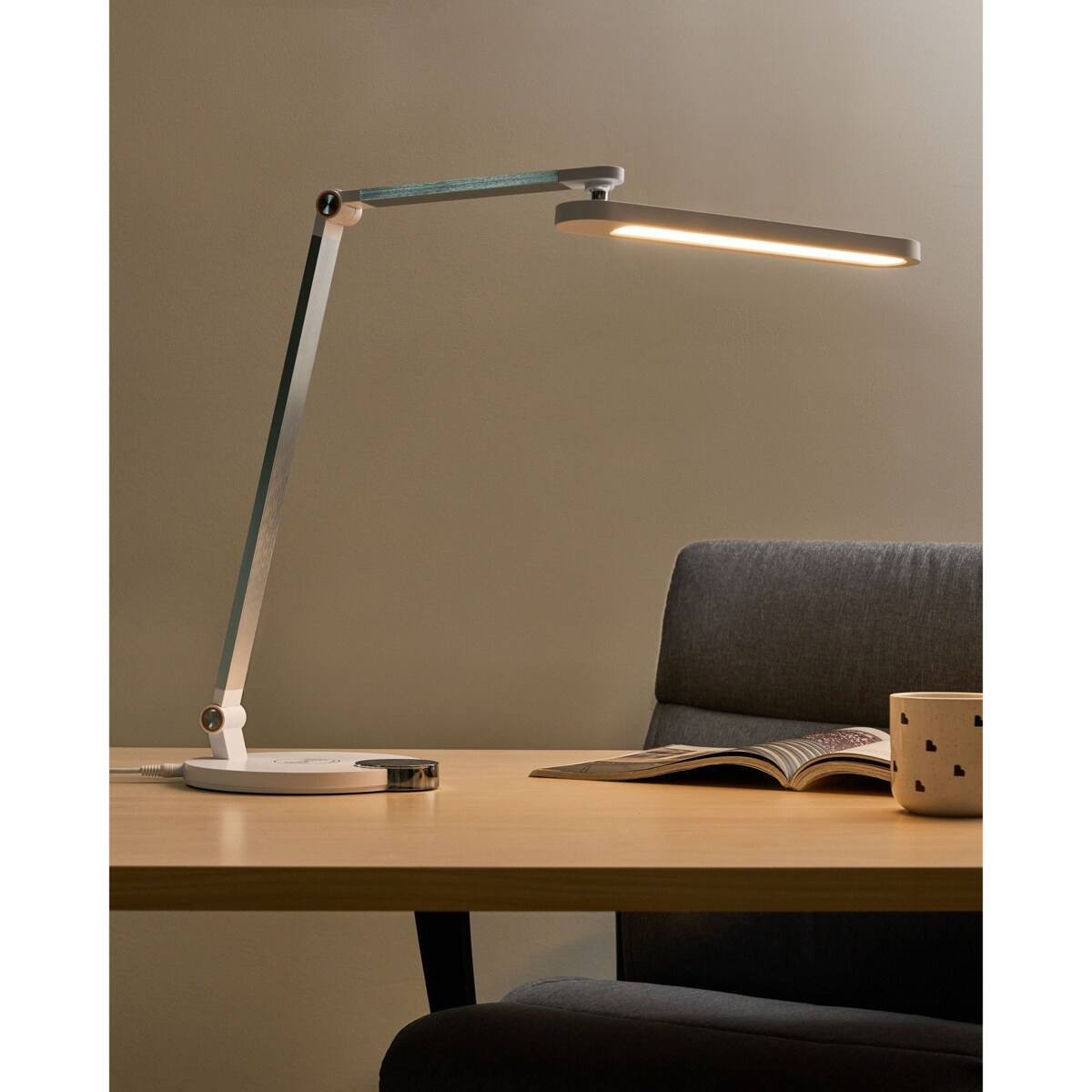 Lampa biurkowa LED CAROY Z ładowarką indukcyjną Biały