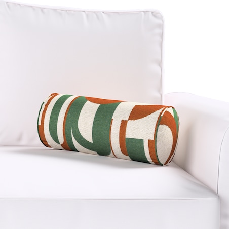 Poduszka wałek prosty, zielono-czerwony wzory na kremowym tle, Ø16 x 40 cm, Cosy Home