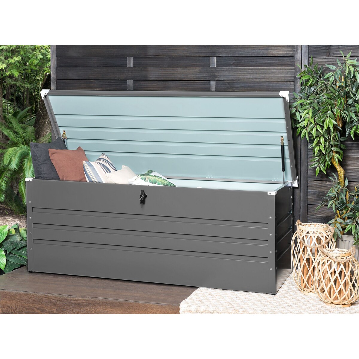 Skrzynia ogrodowa metalowa 600 l szara CEBROSA