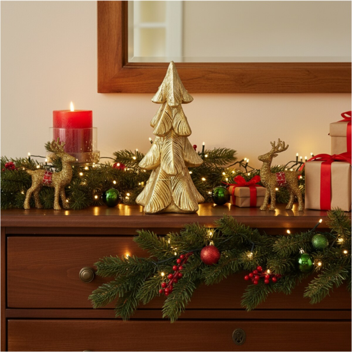 Choinka Led Złota Świecąca Figurka 15,5 Cm Ozdobna Dekoracja Świąteczna Na Baterie