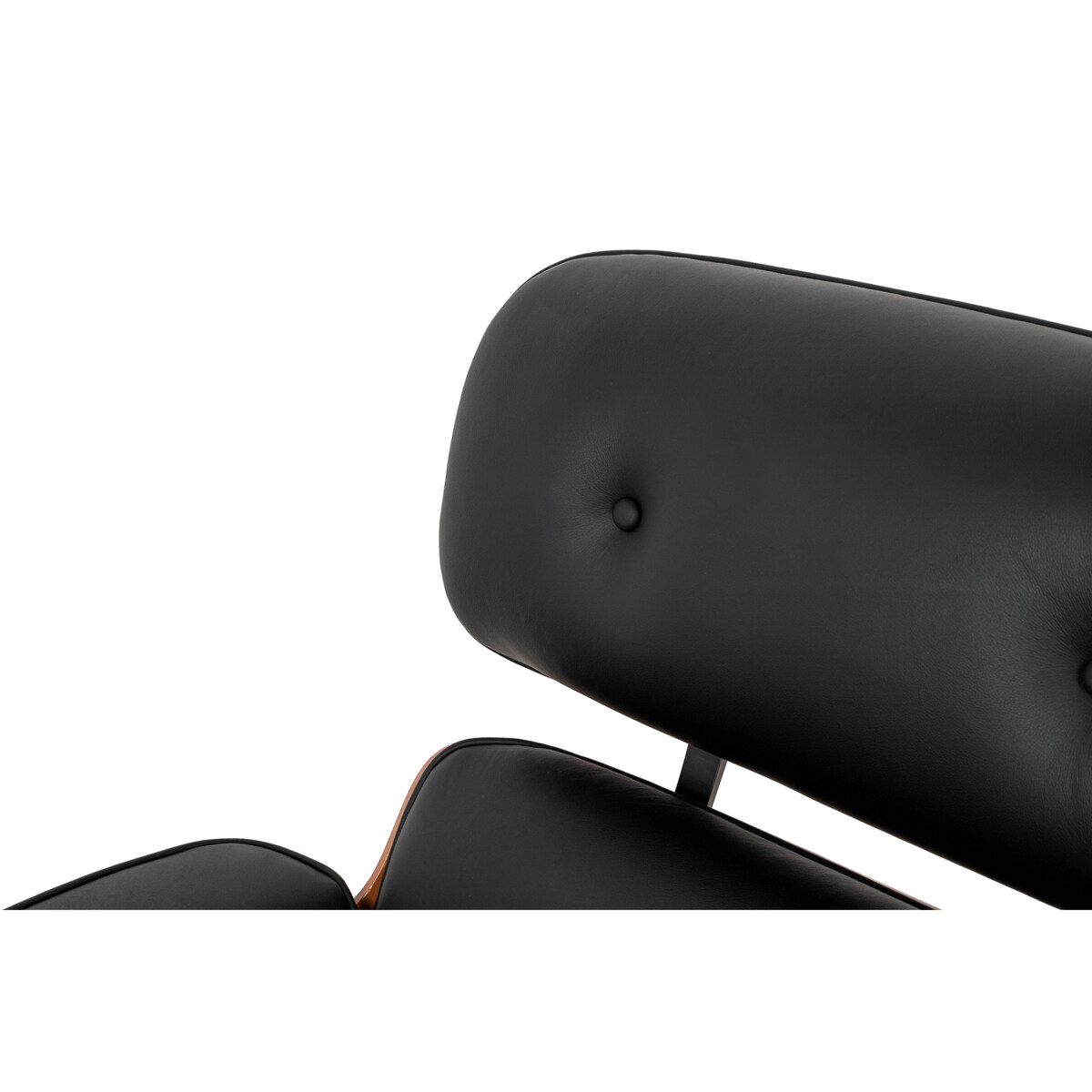 Fotel LOUNGE HM PREMIUM SZEROKI z podnóżkiem czarny - sklejka różana, skóra naturalna