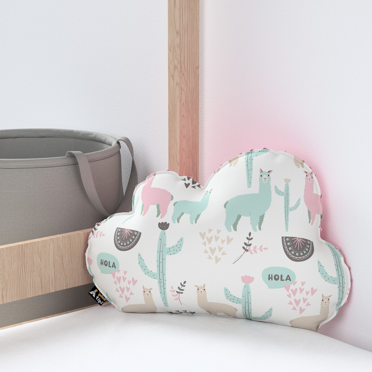 Poduszka Soft Cloud z minky, pastelowe lamy na jasnoszarym tle, 55x15x35cm, Magic Collection