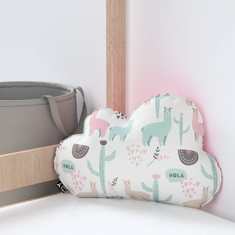 Poduszka Soft Cloud z minky, pastelowe lamy na jasnoszarym tle, 55x15x35cm, Magic Collection