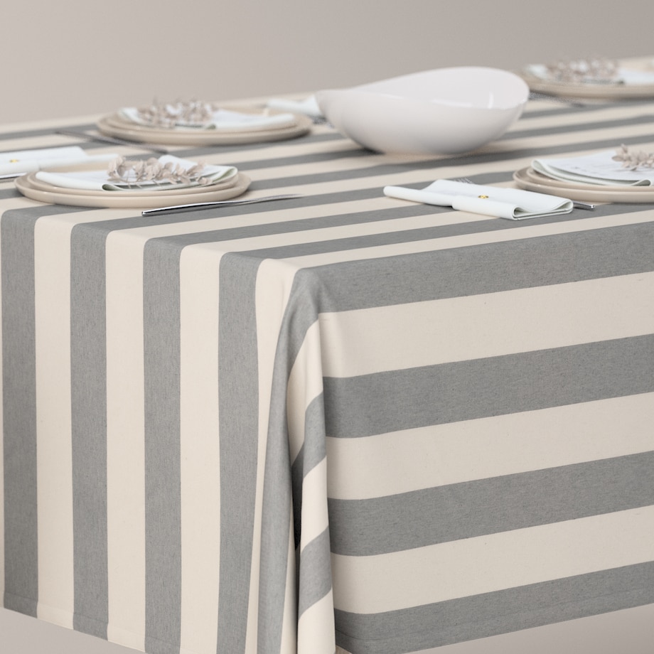 Obrus prostokątny 130 x 210 cm biało-szare pionowe pasy (5,5cm)