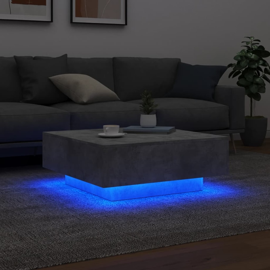 vidaXL Stolik kawowy z podświetleniem LED, szarość betonu, 80x80x31 cm