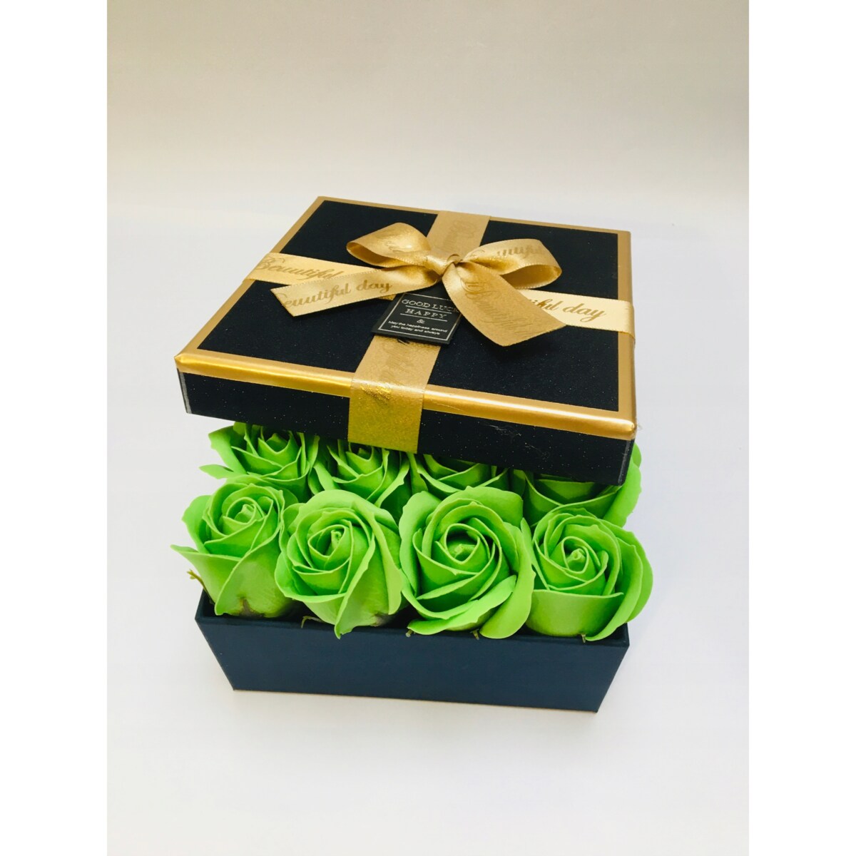 FLOWER BOX PACHNĄCE ZIELONE RÓŻE MYDLANE w pudełku GOTOWY PREZENT kobiet