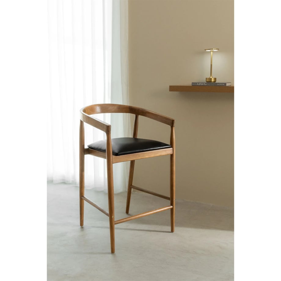 Krzesło barowe drewno tekowe z czarnym siedziskiem Visby 70 cm