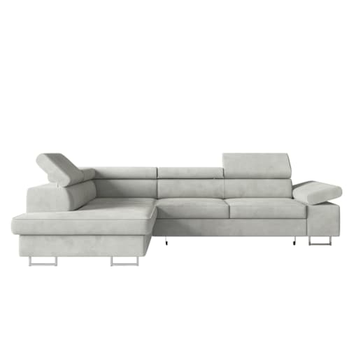 Narożnik ALEX z regulowanymi zagłówkami, lewostronny-Matt Velvet szary