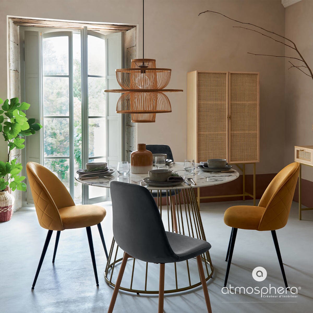 Lampa bambusowa, wisząca, Ø 60 cm